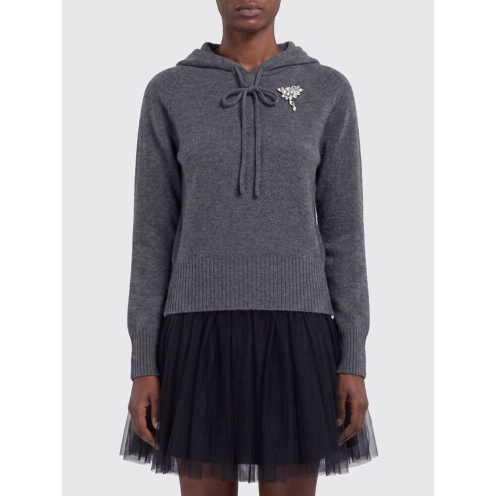 Simone Rocha Women Simone Rocha Knitted Hoodie In Pure Cashmere With Rhinestones